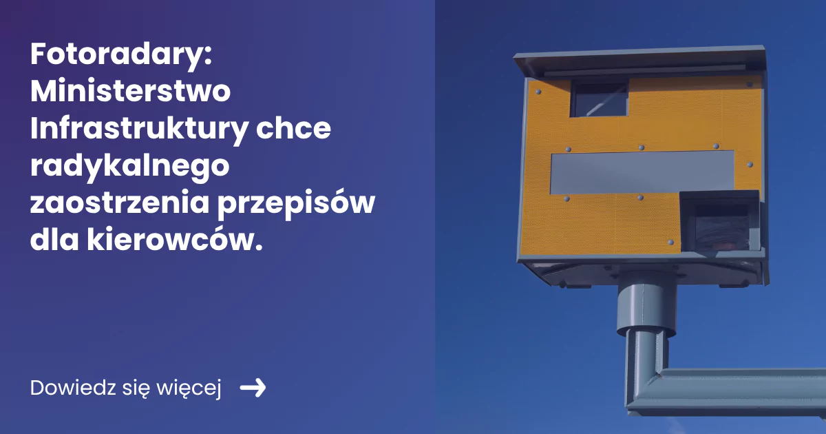 Fotoradary banner po lewej stronie zawierający tekst tytułu artykułu z prawej zdjęcie fotoradaru