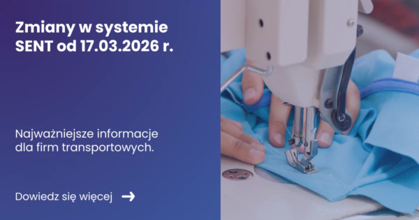 zmiany-w-systemie-sent-od-17032026-rwebp Grafika prezentująca z lewej strony tytuł artykułu Zmiany w systemie SENT od 17.03.2026 a z prawej zdjęcie osoby szyjącej na maszynie.