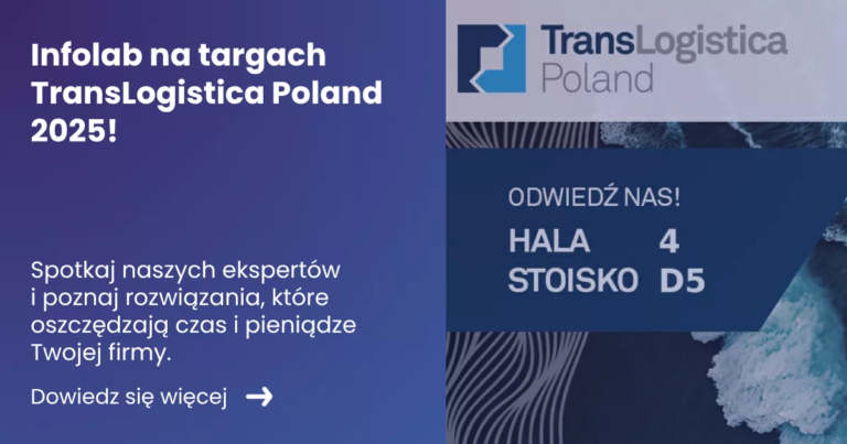 infolab-targi-translogistica Grafika prezentująca zapowiedź udziału firmy w targach TransLogistica Poland 2025